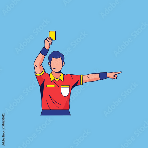 Referee Signals Foul Play: An Illustration of Football Officiating Showing A Yellow Card
