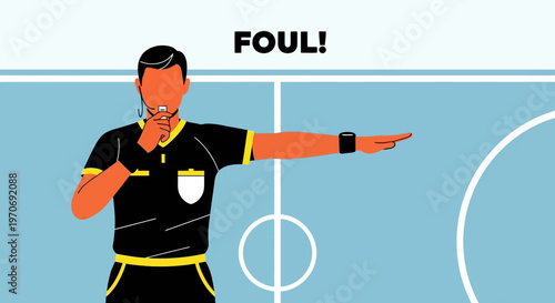 Referee Signals Foul: Vector Illustration Showing Game Official Announcing a Penalty