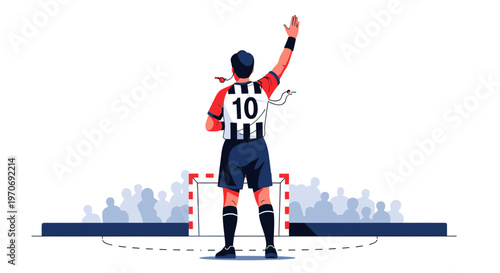 Referee Signals Play, Indicating a Goal With Energetic Arm Gesture For a Sporting Event