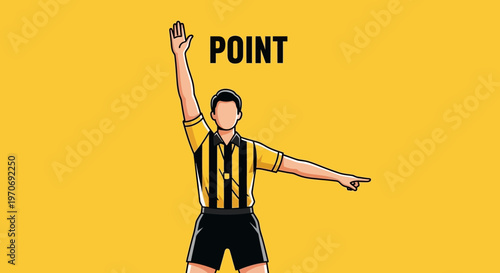 Referee Signals Pointing, Illustrated Referee Giving Pointing Decision on Yellow Background