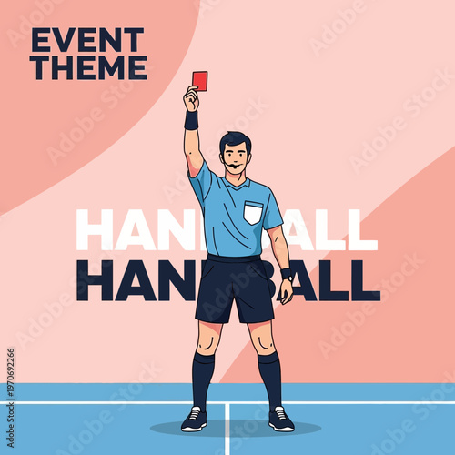 Referee Signals Red Card Showing Penalty In Handball Match Within Sport Event Theme Design