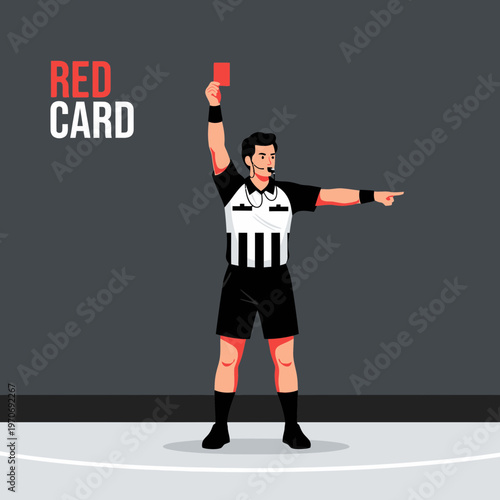 Referee Signals Red Card Showing Penalty and Directing Player Towards the Exit Immediately