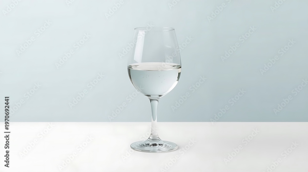 Fototapeta premium Elegant Wine Glass Filled with Refreshing Water on Table.