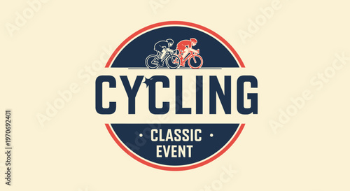 Retro Cycling Race Event Emblem With Cyclists And Sporty Font