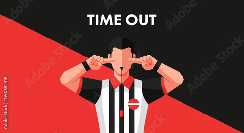 Referee Signals Time Out in Illustrated Vector Design for Sports or Athletics Theme