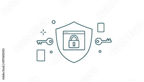 Digital Security - Shield, Lock, Keys, and Data Protection Icon.