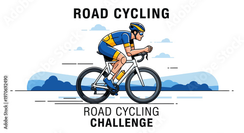 Road Cycling Challenge Illustration of Athlete Competing in Professional Road Race Activity