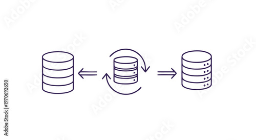 Data Synchronization Illustration with Arrows and Database Icons.