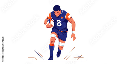 Rugby Athlete Sprinting with Ball Determined Player in Action