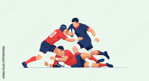 Rugby Players Contend For The Ball During A Dynamic Match Competition Illustration