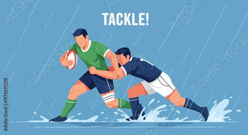 Rugby Players Contending With Intense Weather Conditions During A Challenging Match