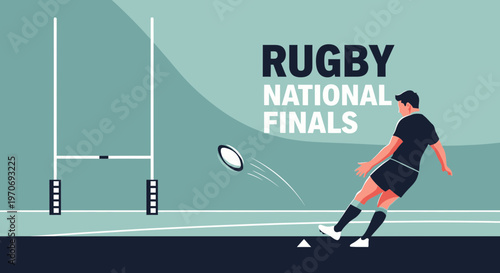 Rugby Player Kicking Ball at National Finals, Sport Illustration on a Minimalistic Background
