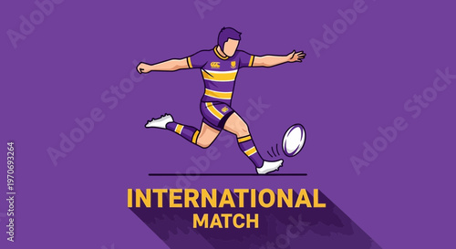 Rugby Player Kicking Ball In An International Match Game Of Athletic Competition