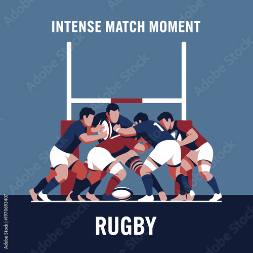 Rugby Players Engage in a Ferocious Scrum, Battling for Possession During Intense Match Play