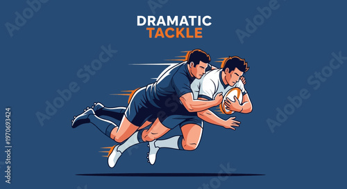 Rugby Players Engage In A High-Impact Tackle During An Intense Game Competition
