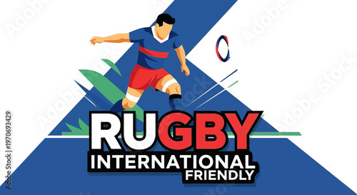 Rugby Player Kicking Ball With International Friendly Graphic Design Concept