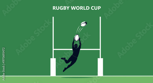 Rugby Player Leaping High To Catch Ball During World Cup Match