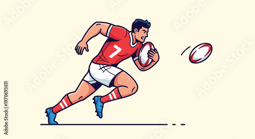 Rugby Player Running Forward and Passing the Ball During A Fast-Paced Match