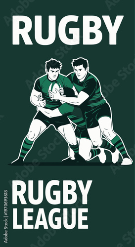 Rugby Players in Action: A Dynamic Depiction of Teamwork and Athletic Prowess, Focus on League