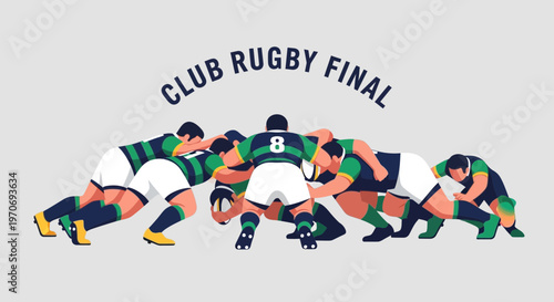 Rugby Team Illustration: Dynamic Final Match Depiction, Energetic Sport Art