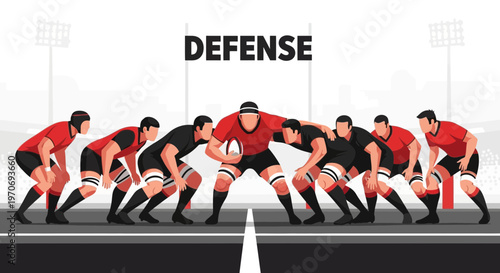Rugby Team Illustration Representing Defense and Athleticism Against a White Backdrop