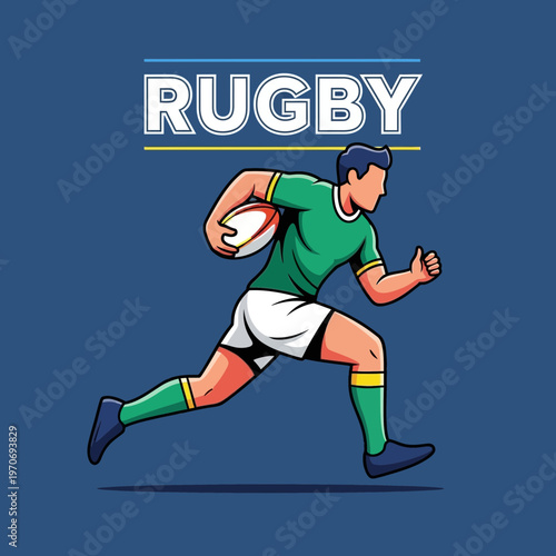Rugby Player Sprinting With Ball Dynamic Action Sport Illustration Vibrant