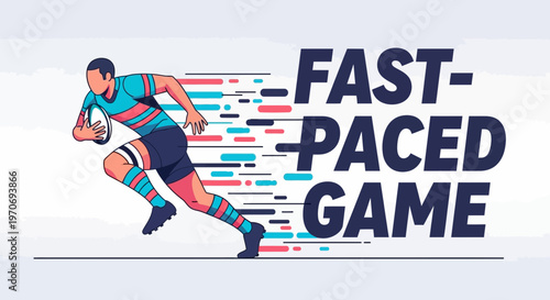 Rugby Player Sprinting with Ball In a Fast-Paced Game Depicted as an Illustration