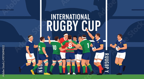 Rugby Players Celebrating International Cup Victory on a Grass Field With Enthusiasm