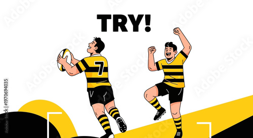 Rugby Players Celebrating Triumph with a Vibrant and Energetic Illustration Design