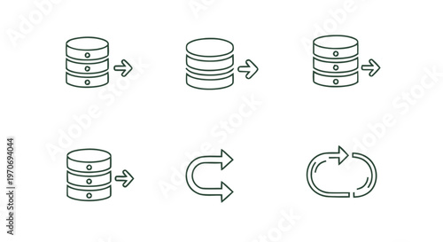 Database Icons Illustrating Data Storage, Processing, and Synchronization.