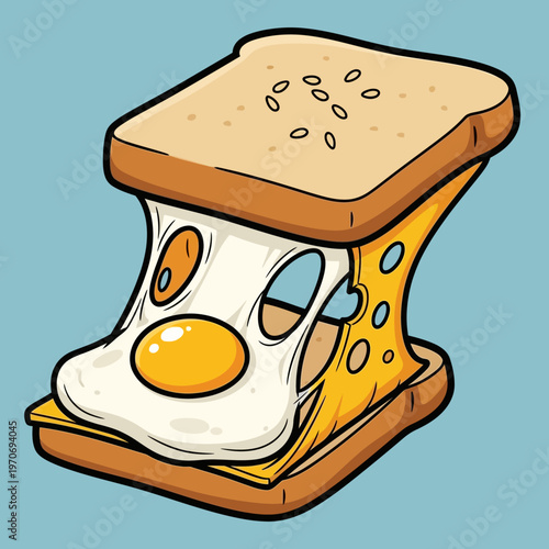 cartoon melted cheese sandwich with egg.