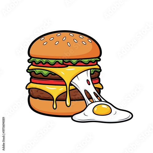 Delicious cheeseburger with melted cheese and egg.
