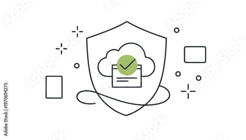 Digital Cloud Security Shield Icon Representing Data Protection.