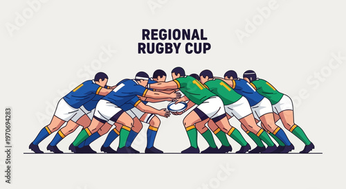 Rugby Scrum Action Regional Cup Sports Illustration In Dynamic Motion