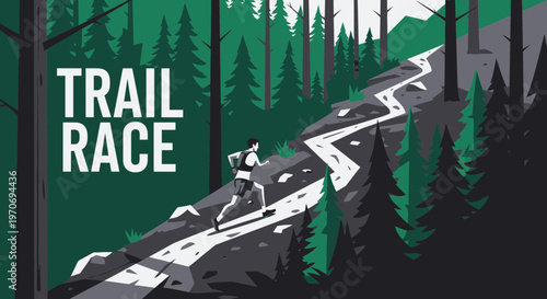 Runner Ascends Mountain Trail in Graphic Illustration, Celebrating Outdoor Sport