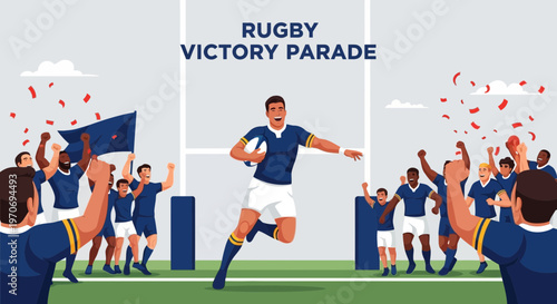 Rugby Team Celebrates Victory With Enthusiasm and Delight After a Successful Match