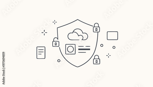 Digital Cloud Security Shield Protecting Data and Information.
