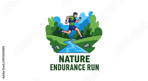 Runner Crossing River in a Beautiful Nature Endurance Run Illustration Design