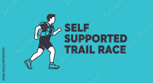 Runner Embarking On a Self Supported Trail Race Against a Vivid Teal Background