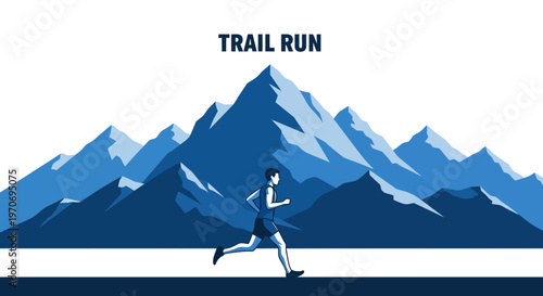 Runner Embarking On A Trail Run Through Towering Mountains In A Modern Illustration
