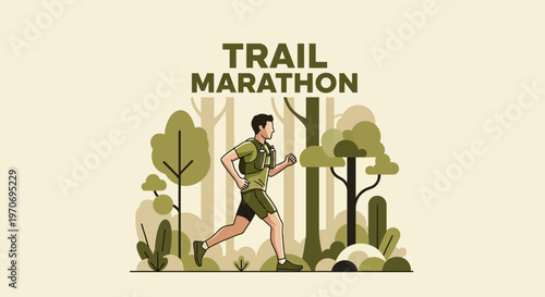 Runner Embarks on Trail Marathon Through a Lush Forest in This Vivid Illustration