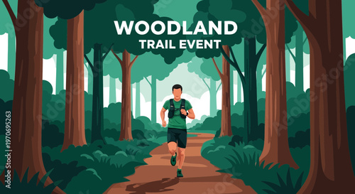 Runner Embarks on Woodland Trail During Outdoor Event Depicting Scenic Forest Landscape