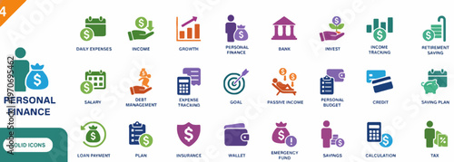 Personal finance icons set vector illustration flat design