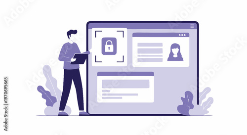 Digital security illustration showing a man and secure browser window.