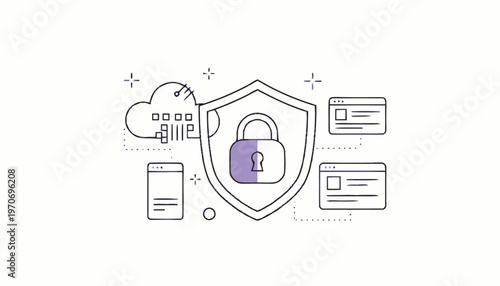 Digital security padlock icon protection.