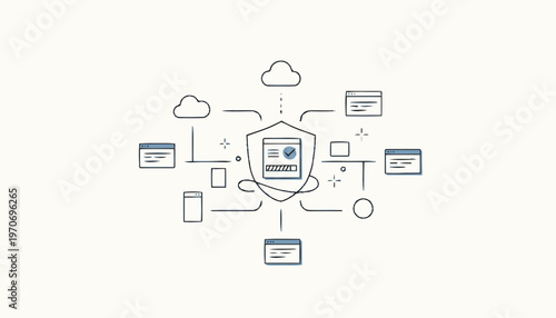Digital Security Shield Protecting Data Across Devices and Cloud Network.