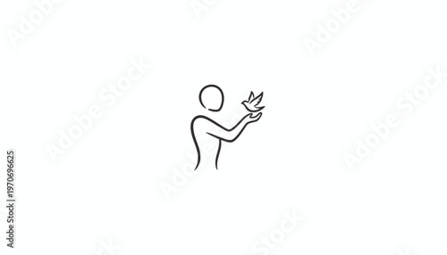 Minimalist Line Art: Person Releasing a Bird, Symbolizing Freedom and Hope