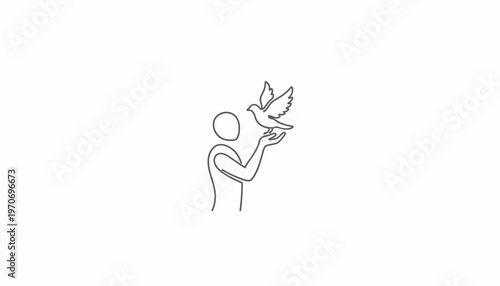 Minimalist Line Art: Person Releasing Dove, Symbol of Peace, Hope, Freedom