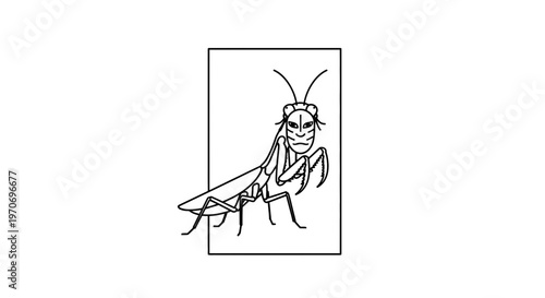 Minimalist Line Art Praying Mantis Illustration