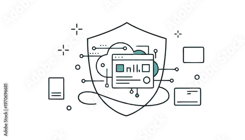Digital Cloud Security Shield Protecting Data and Information.